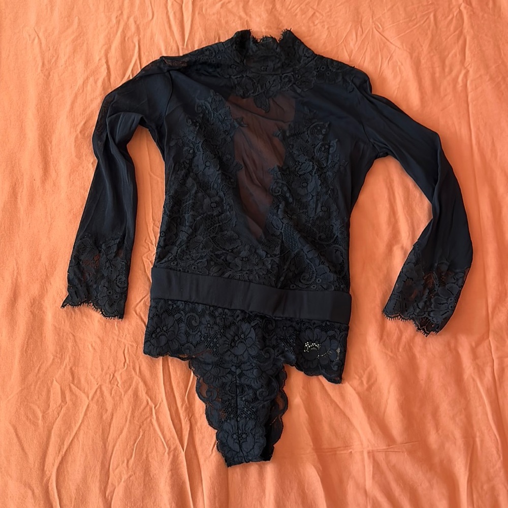 WE ARE HAH Black Take HAH Bow Reversible Lace Bodysuit